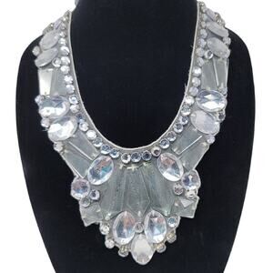 Romantic Statement Necklace Ranjana Khan Ribbon Glass Prism Acrylic Rhinestone